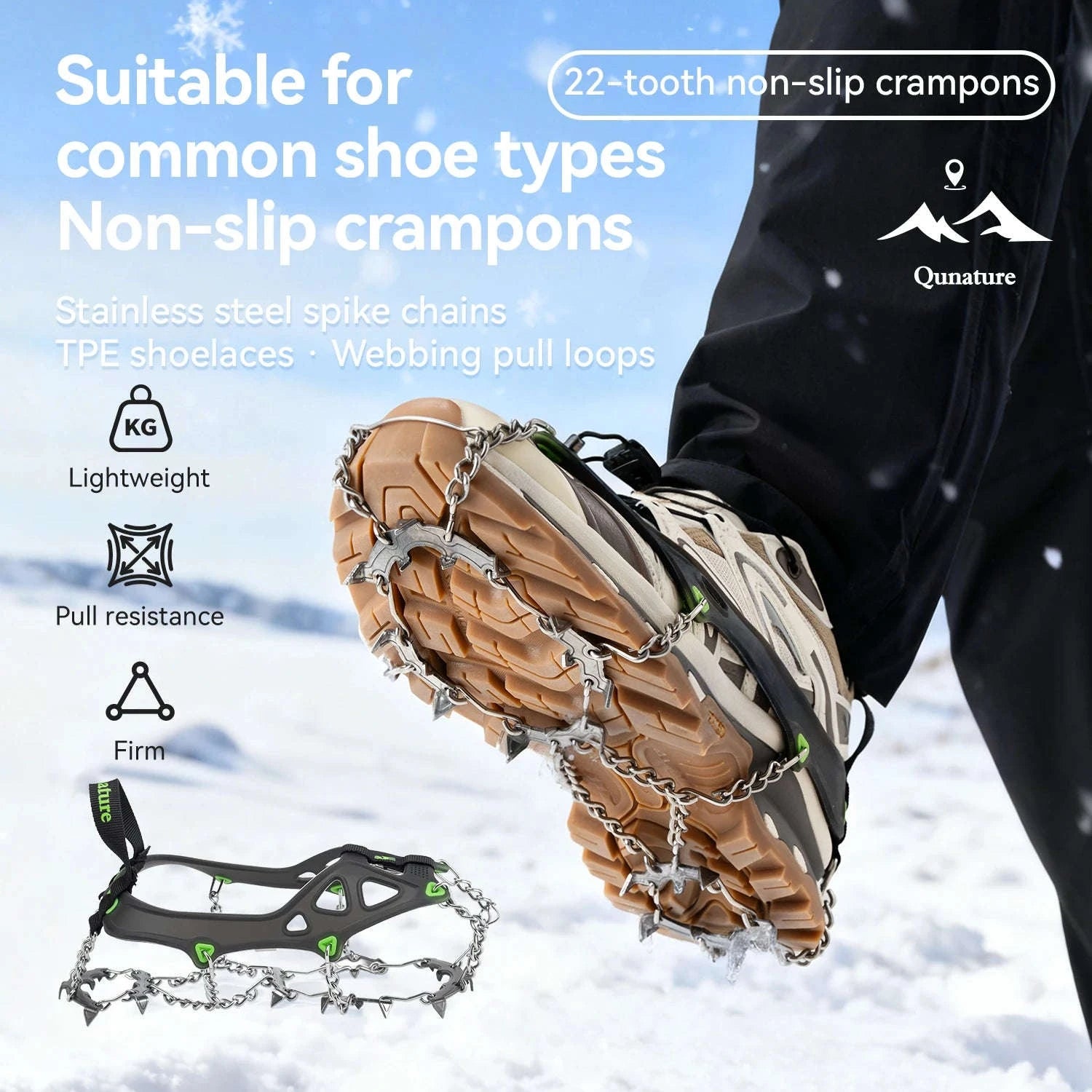 22-Tooth Ice Gripper Crampons for Snow & Winter Traction-L(EUR 39.5-46.5)