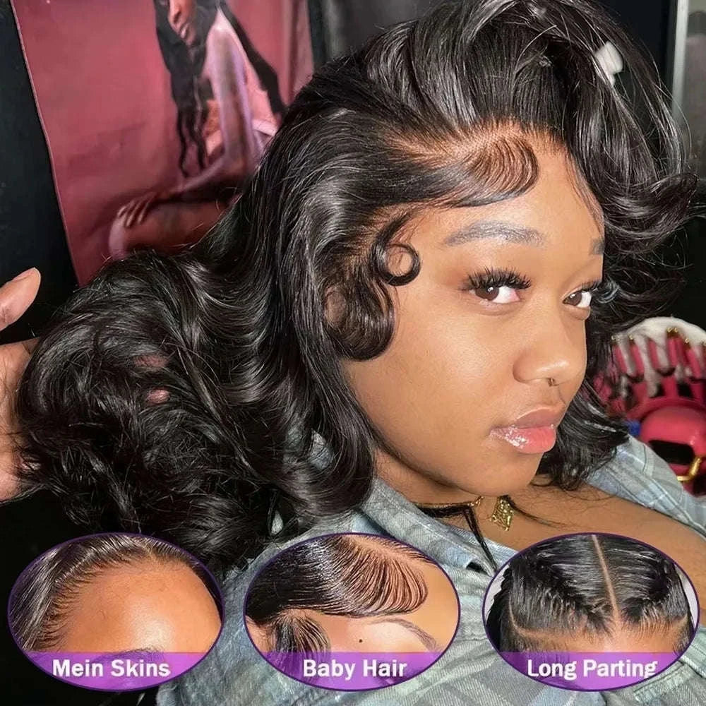 220% Density Body Wave Glueless Human Hair Bob Wig-13X4 Lace Bob Wig / 8inches / 220%|United States