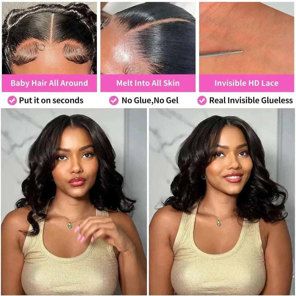 220% Density Body Wave Glueless Human Hair Bob Wig-13X4 Lace Bob Wig / 8inches / 220%|United States