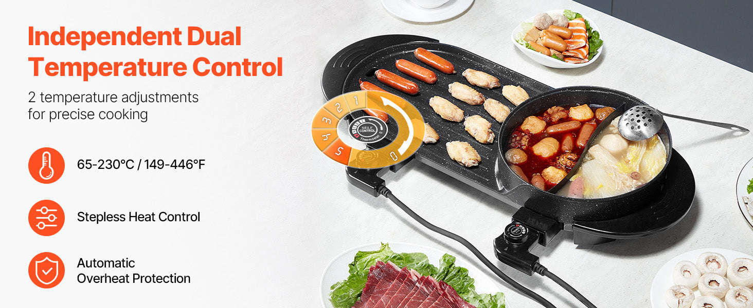 2200W 2-in-1 Electric Hot Pot with Grill for 1-6 People-2200W 2-in-1 / United States