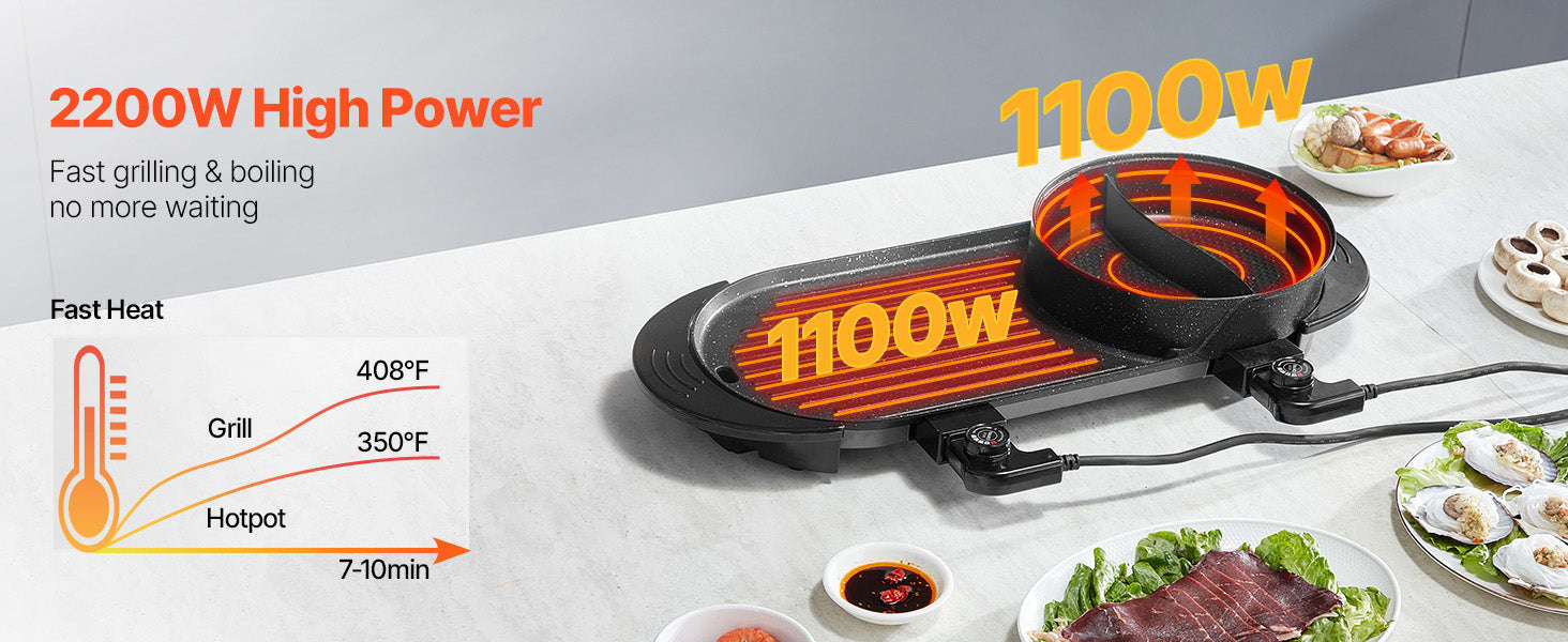 2200W 2-in-1 Electric Hot Pot with Grill for 1-6 People-2200W 2-in-1 / United States