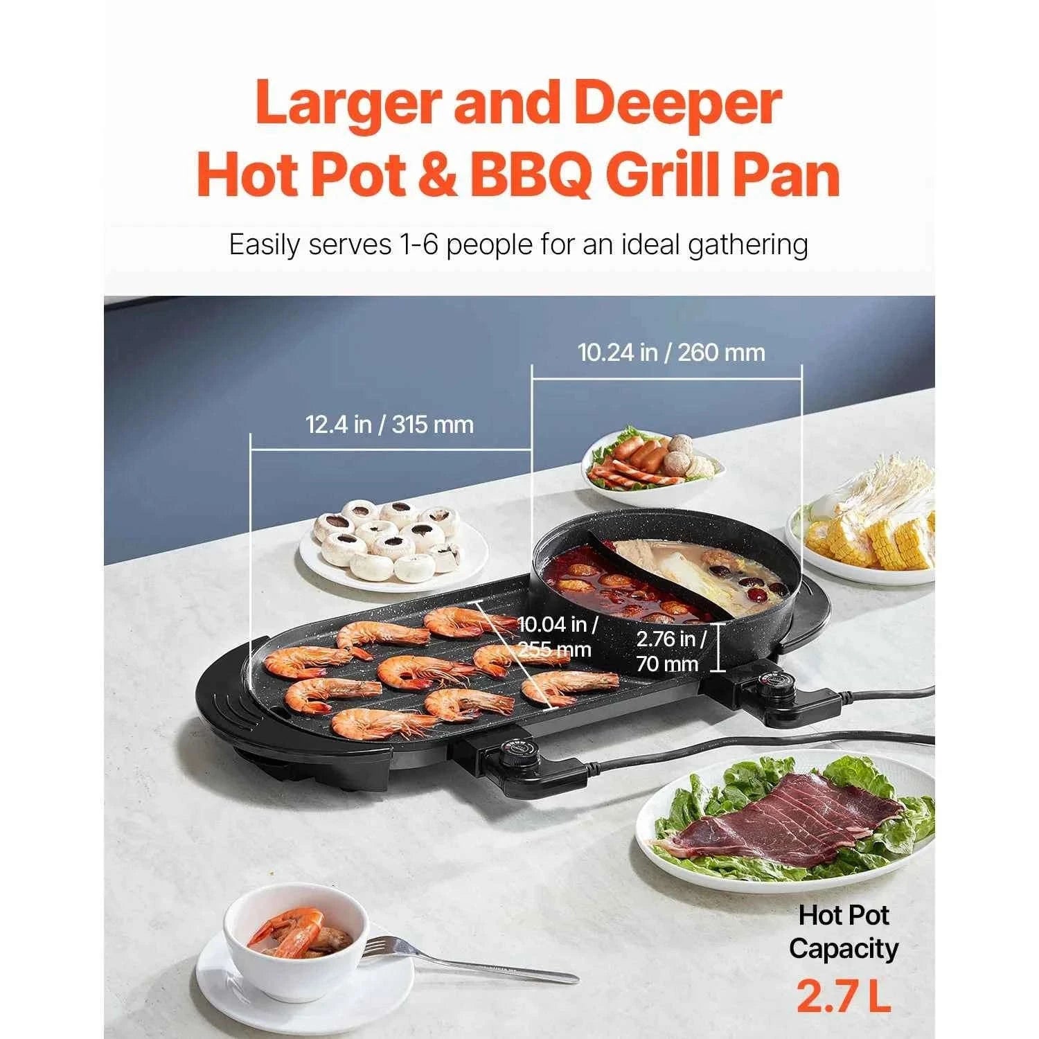 2200W 2-in-1 Electric Hot Pot with Grill for 1-6 People-2200W 2-in-1 / United States