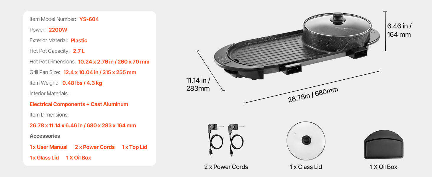 2200W 2-in-1 Electric Hot Pot with Grill for 1-6 People-2200W 2-in-1 / United States