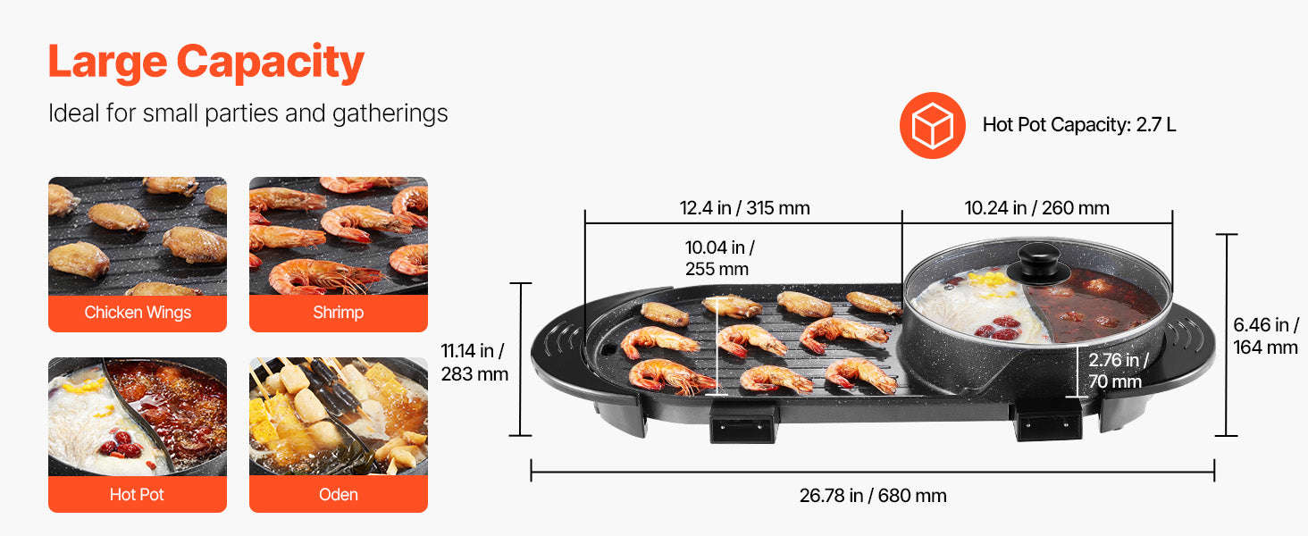 2200W 2-in-1 Electric Hot Pot with Grill for 1-6 People-2200W 2-in-1 / United States