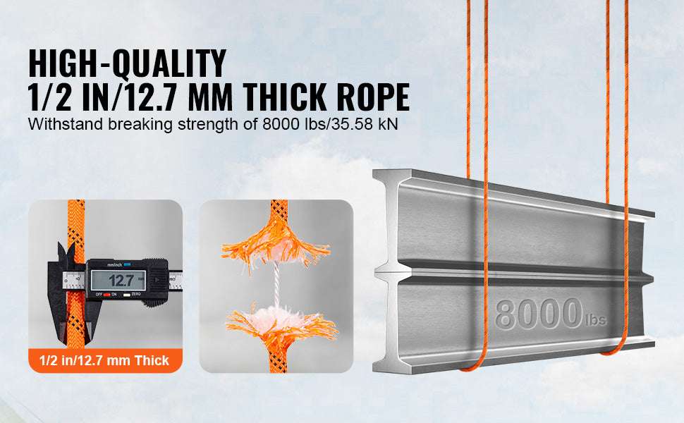 220ft Double-Braided Polyester Rope 48-Strand High Strength Cord-0.5in 8000lbs / United States