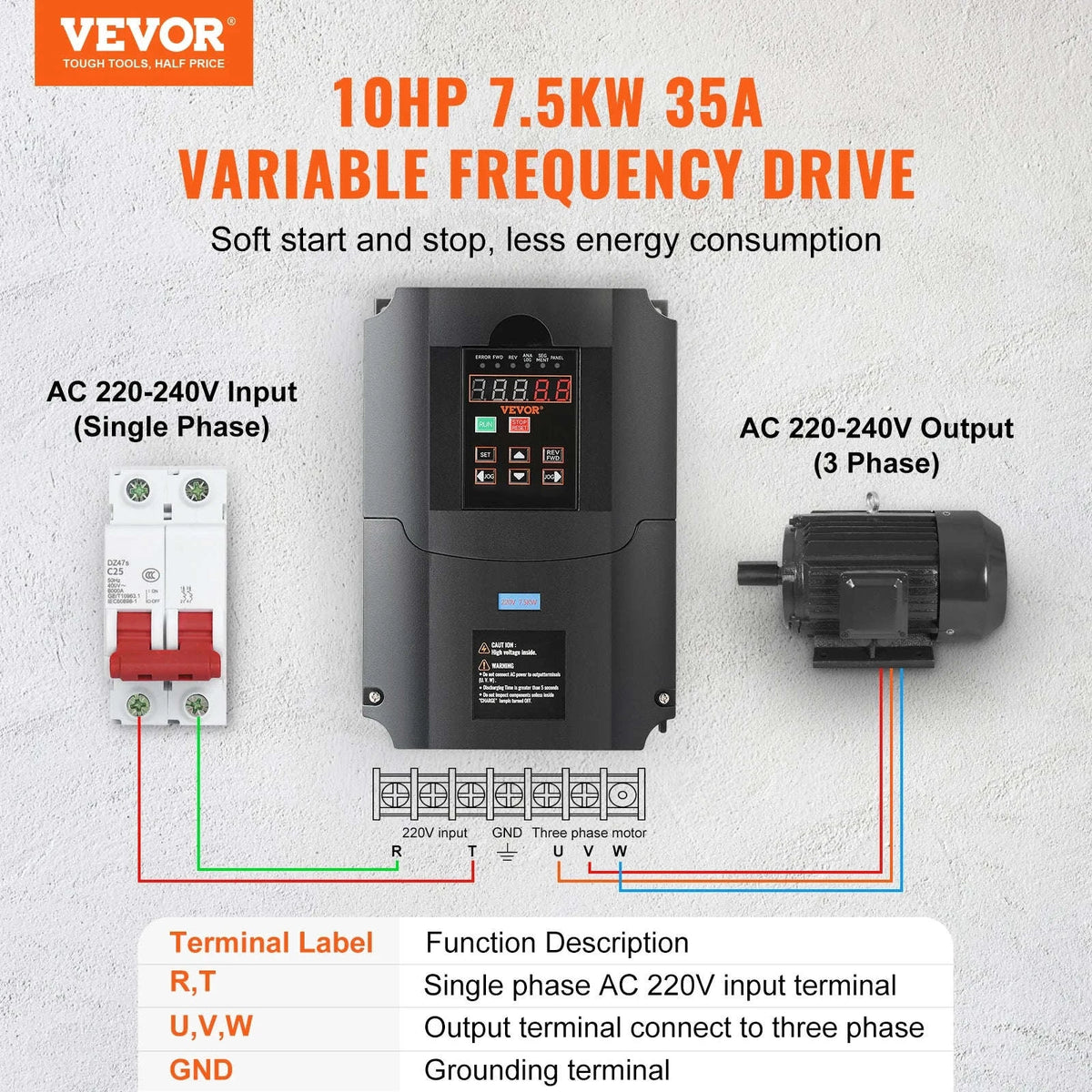 220V Variable Frequency Drive for Three-Phase Motor Speed Control-7.5kw / Germany