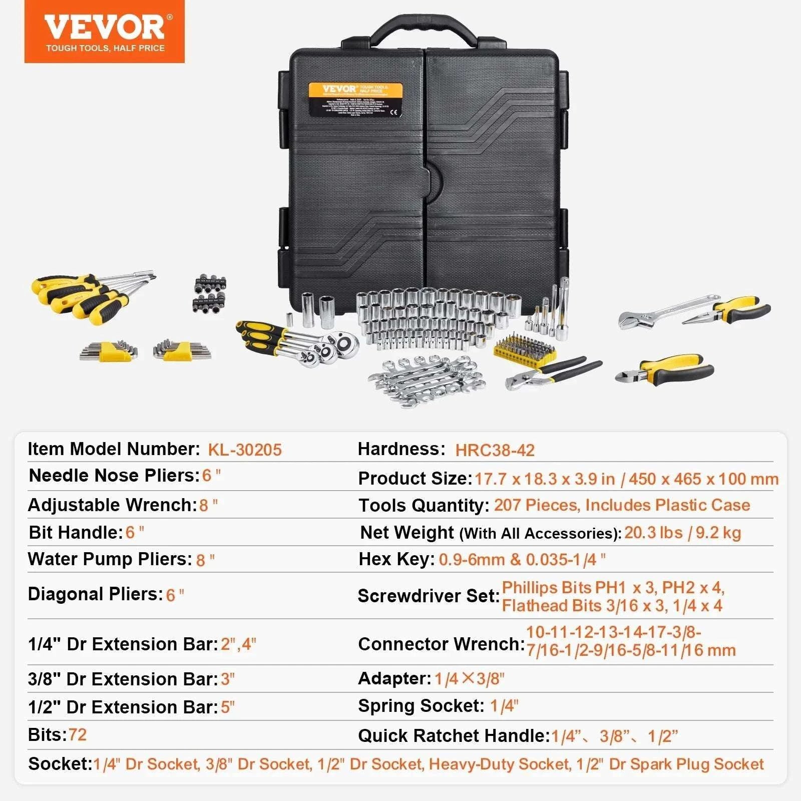 221-Piece Mechanics Tool Set SAE & Metric with Ratchet & Bits-221 PCs / United States