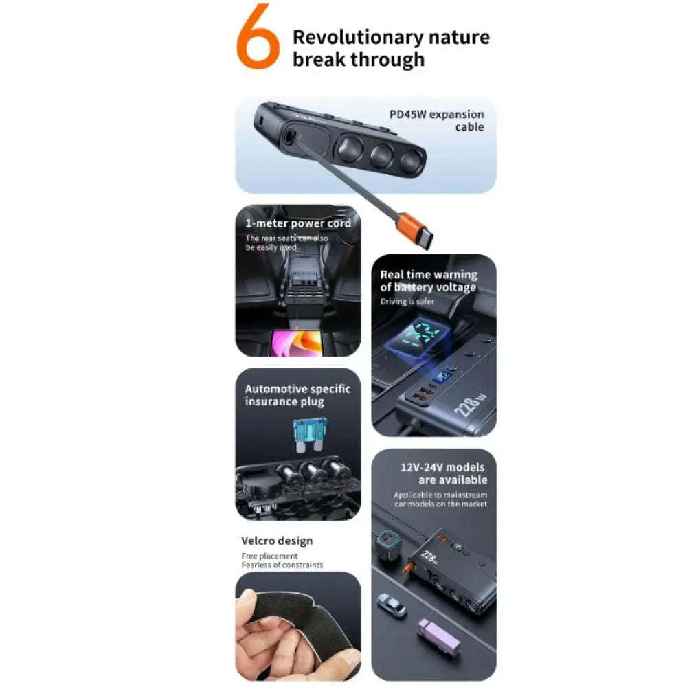 228W 9-in-1 Car Charger Adapter with 3 Sockets-C29  9in1 / China Mainland