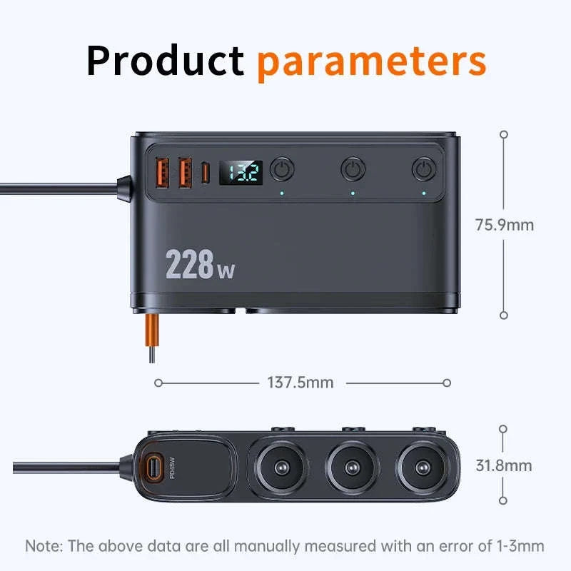 228W 9-in-1 Car Charger Adapter with 3 Sockets-C29  9in1 / China Mainland