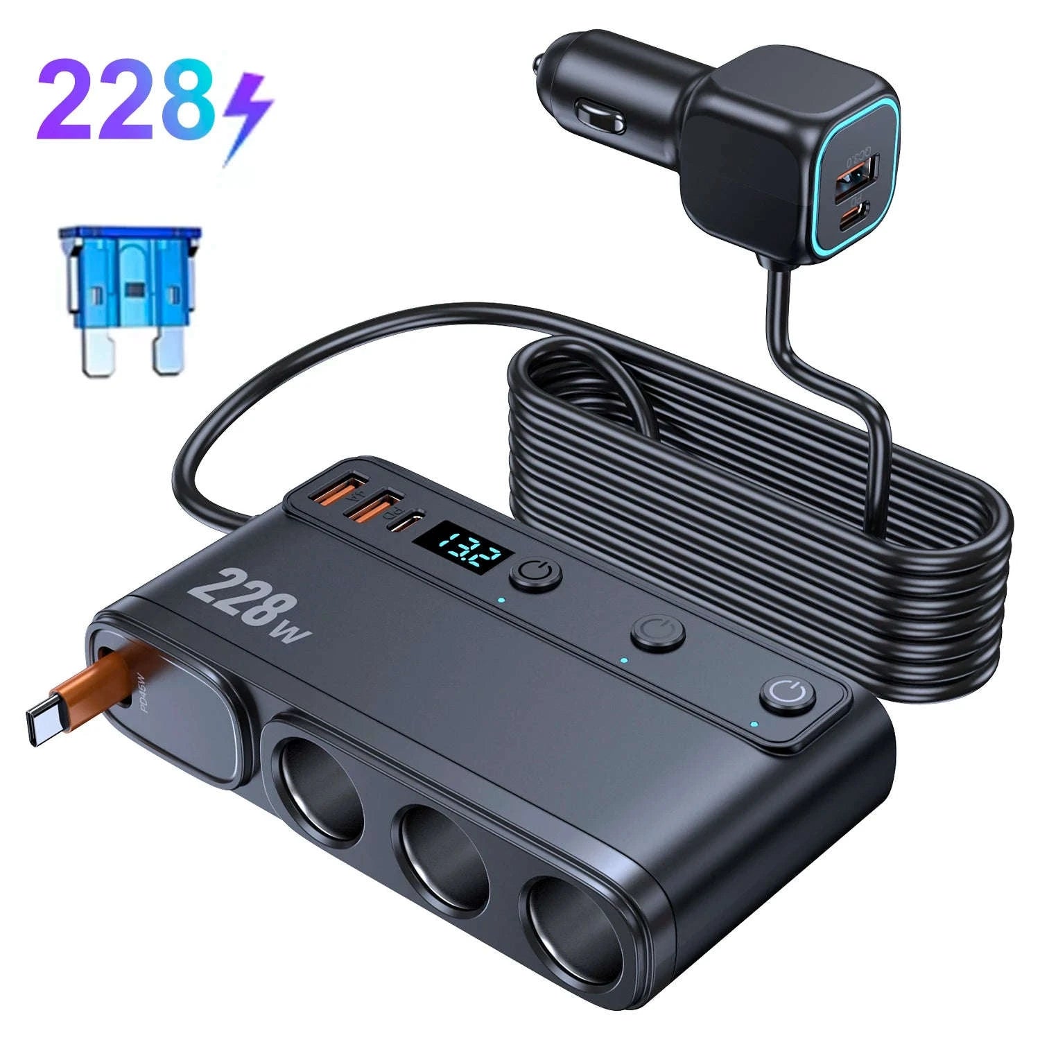 228W 9-in-1 Car Charger Adapter with 3 Sockets-C29  9in1 / China Mainland