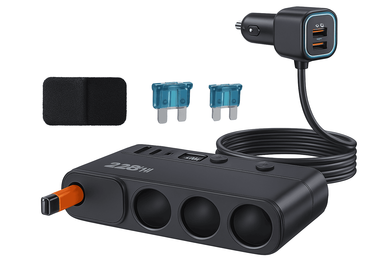 228W 9-in-1 Car Charger Adapter with Independent Switches and Digital Display-120W-A