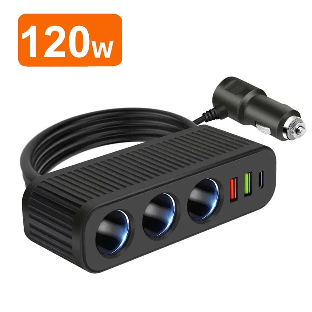 228W 9-in-1 Car Fast Charger Adapter with 3-Socket Splitter-228W