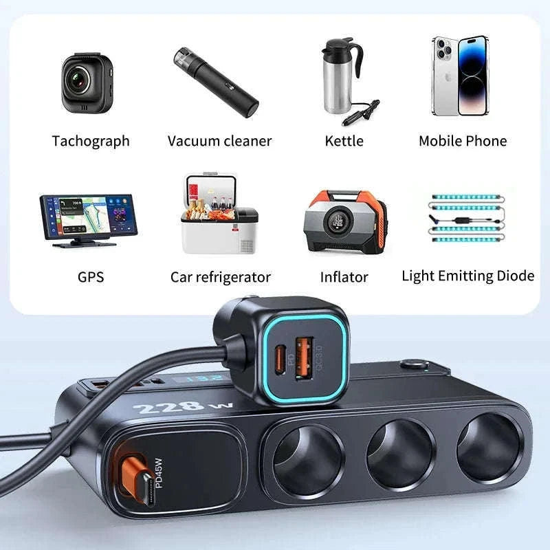 228W 9-in-1 Car Fast Charger Adapter with Independent Switches-120W-A