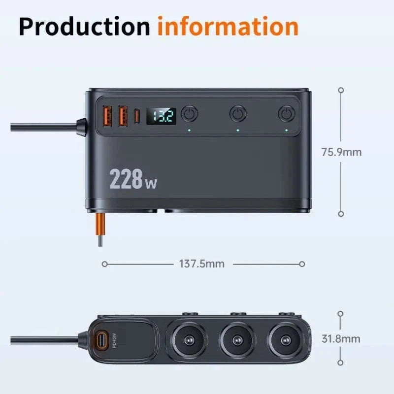 228W 9-in-1 Car Fast Charger Adapter with Independent Switches-120W-A
