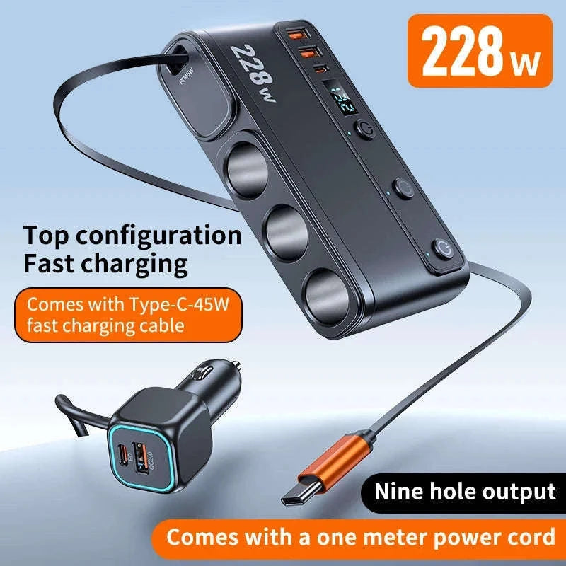 228W 9-in-1 Car Fast Charger Adapter with Independent Switches-120W-A