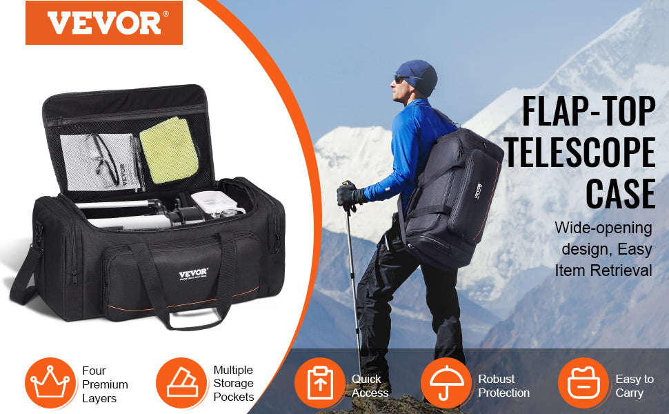 22in Shock-Absorb Telescope Storage Bag with Fixed Buckles, Multi-Pocket & Detachable Divider-M Backpack / United States