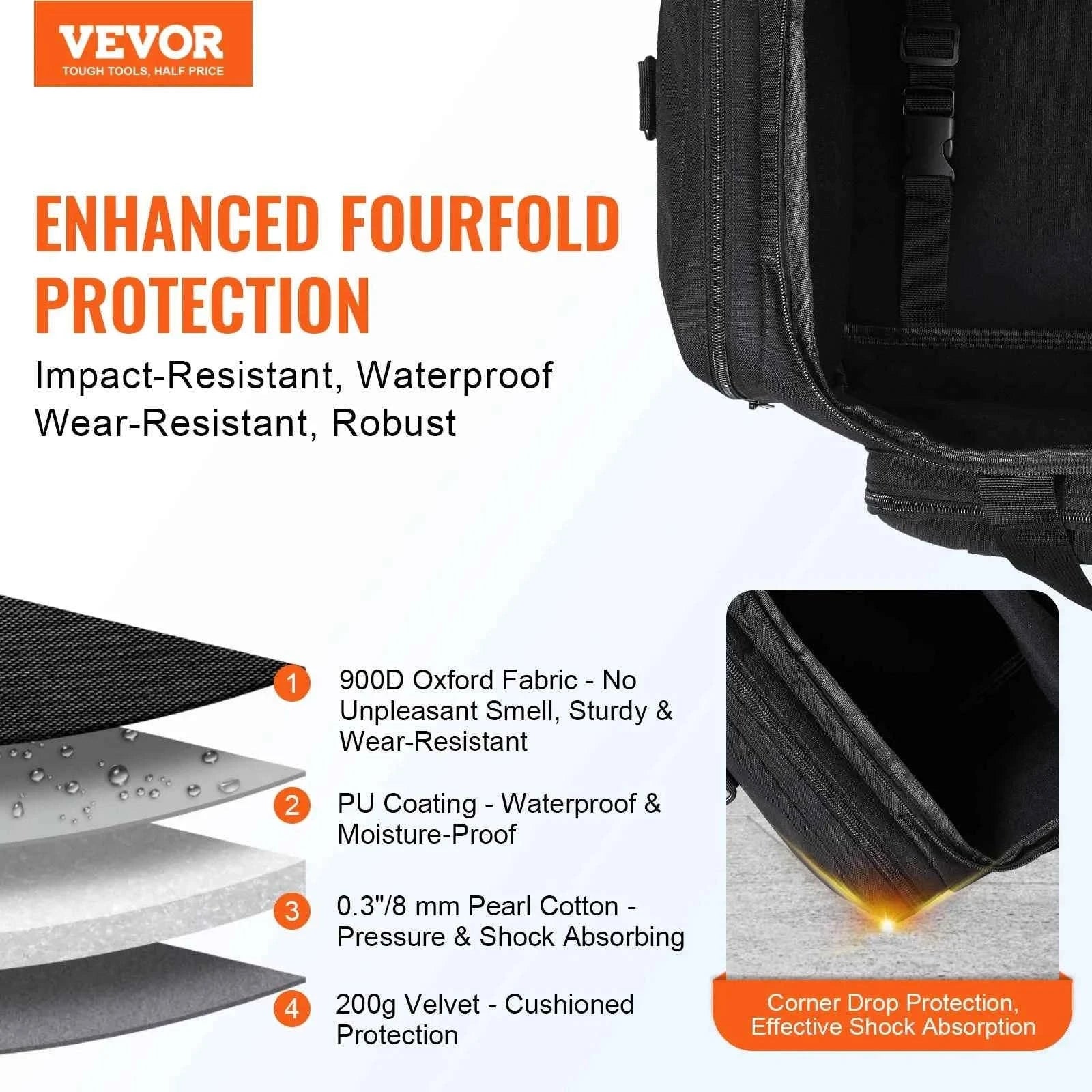 22in Shock-Absorb Telescope Storage Bag with Fixed Buckles, Multi-Pocket & Detachable Divider-M Backpack / United States
