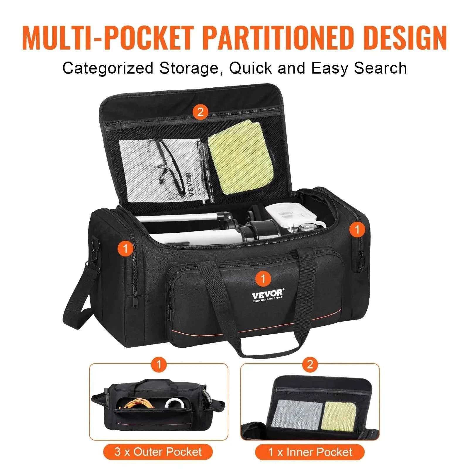 22in Shock-Absorb Telescope Storage Bag with Fixed Buckles, Multi-Pocket & Detachable Divider-M Backpack / United States