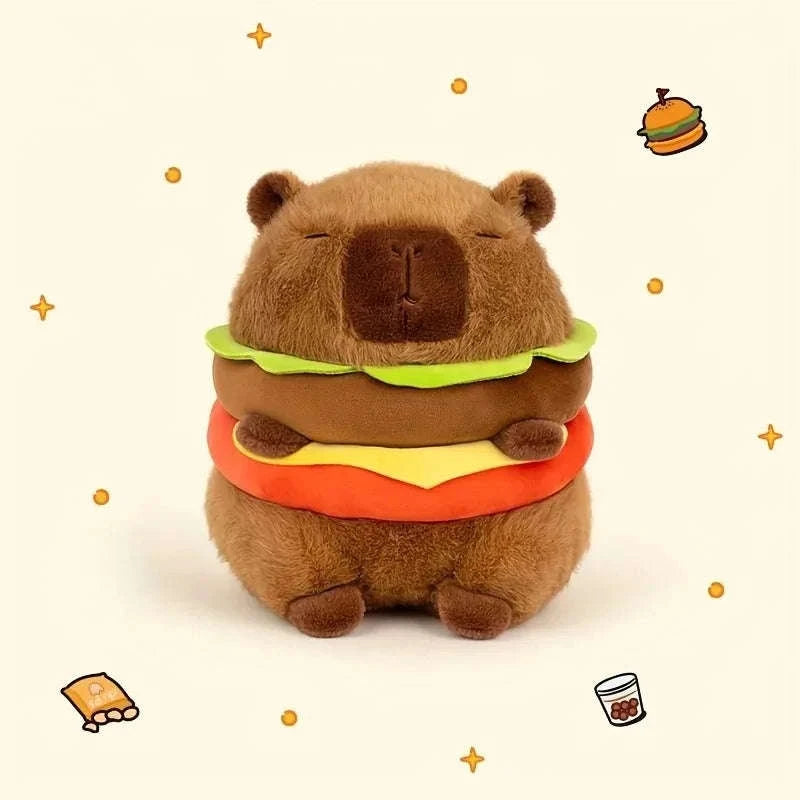 23cm Capybara Plush Simulation Capibara Anime Fluffty Toy Cute Doll Stuffed Animals Soft Doll Plush Christmas Thanksgiving Gift-Hamburger Capibara