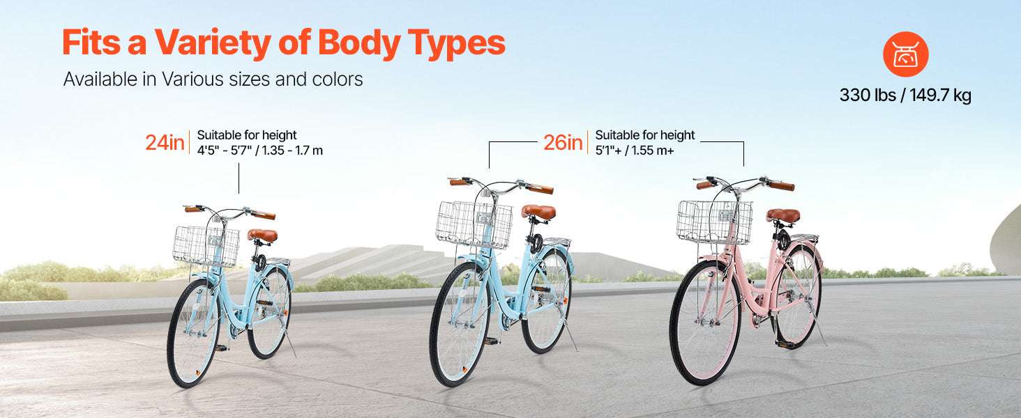 24/26 Inch Cruiser Bike with Basket & Rear Rack, 7-Speed Comfort Ride-26in 7-Speed blue / United States