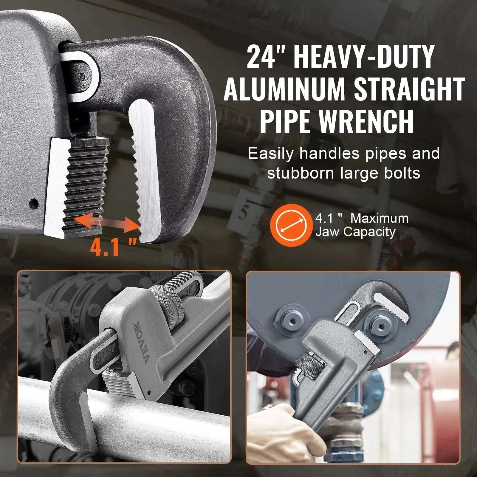 24" Aluminum Pipe Wrench Adjustable 4.1" Jaw Heavy-Duty Grip-10 14 18inch / United States