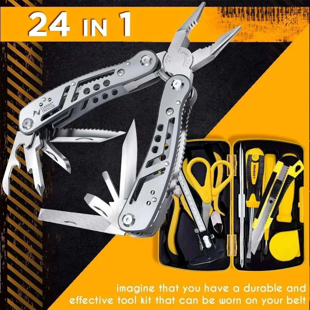 24-in-1 Multitool Pliers for Camping, Repair, Survival and Everyday Carry-black