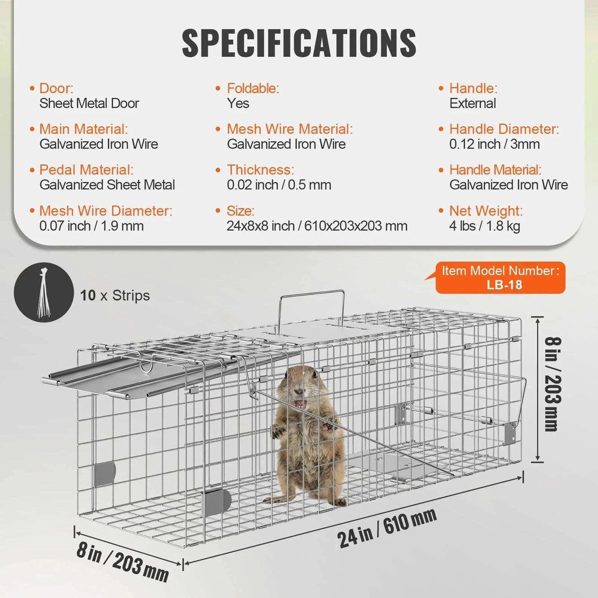 24 Inch Folding Live Animal Cage Trap with Handle-Silver / Poland
