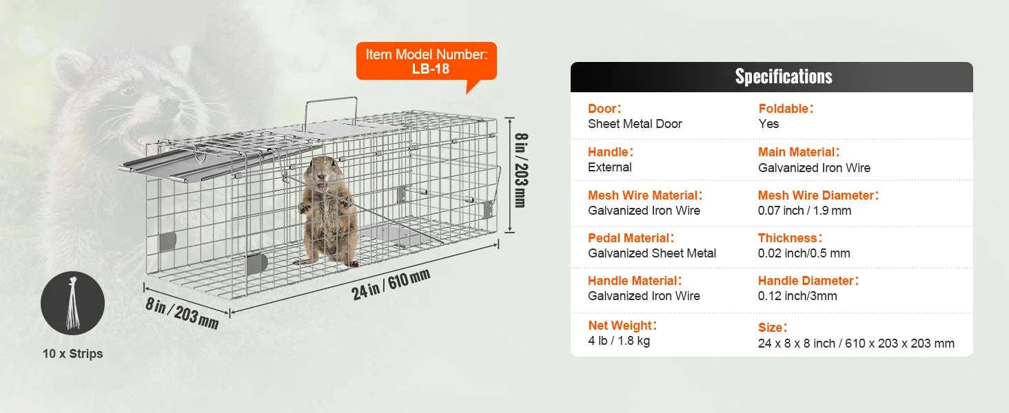 24 Inch Folding Live Animal Cage Trap with Handle-Silver / Poland