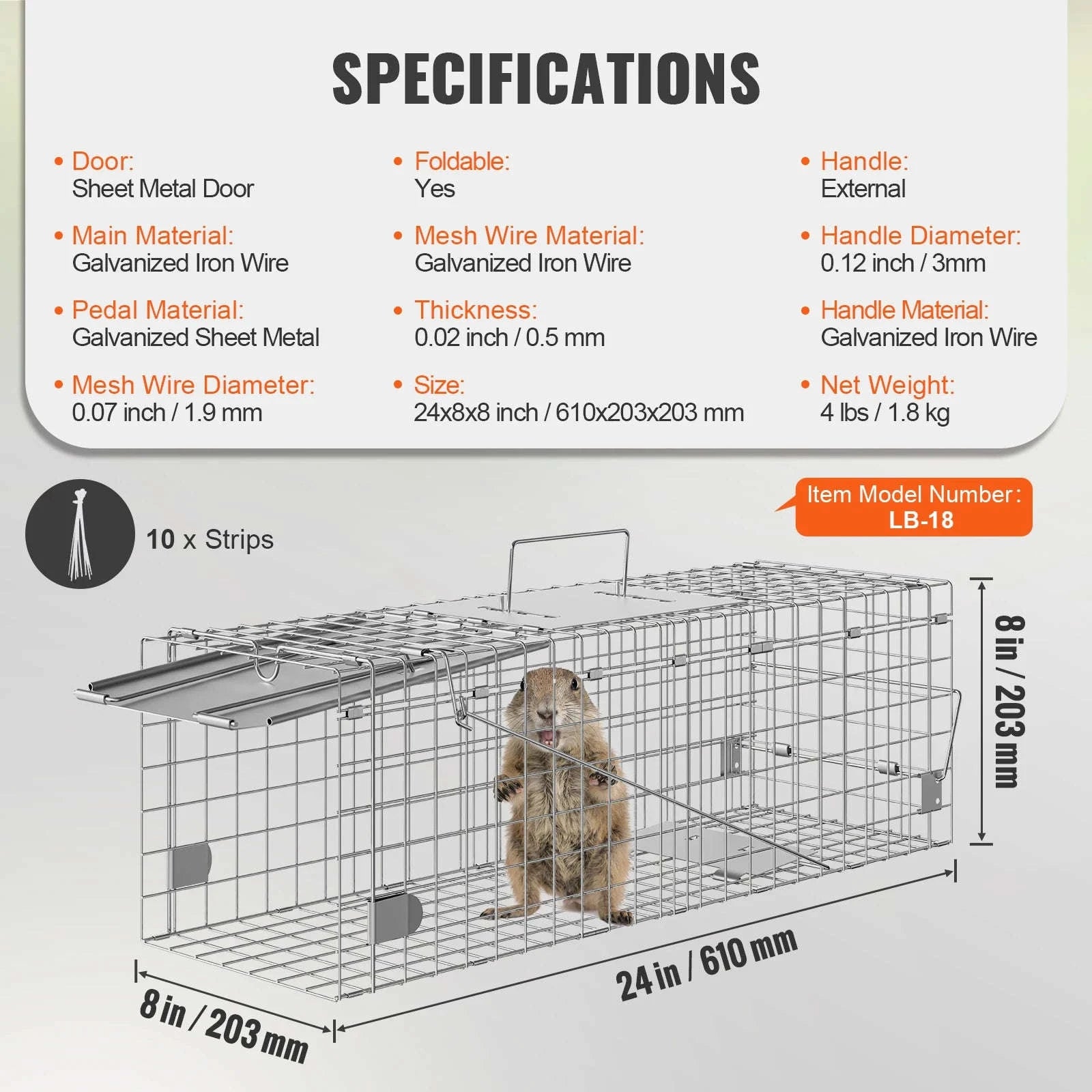 24 Inch Folding Live Animal Cage Trap with Handle-Silver / Poland