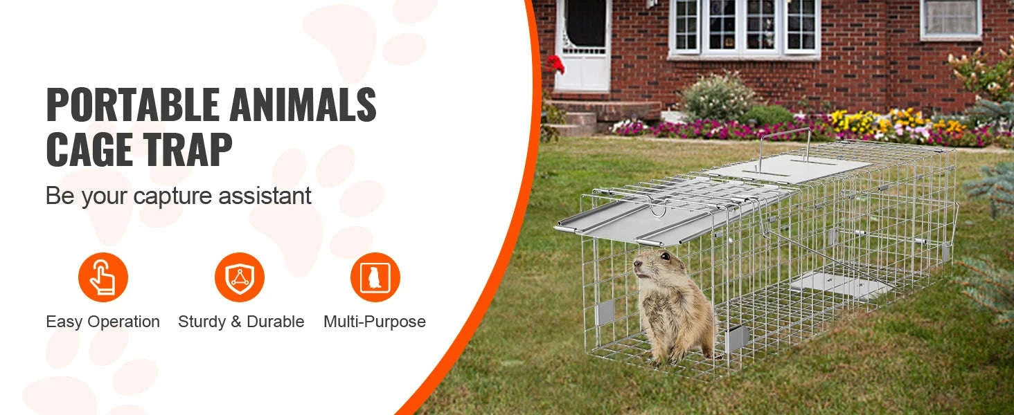 24 Inch Folding Live Animal Cage Trap with Handle-Silver / Poland