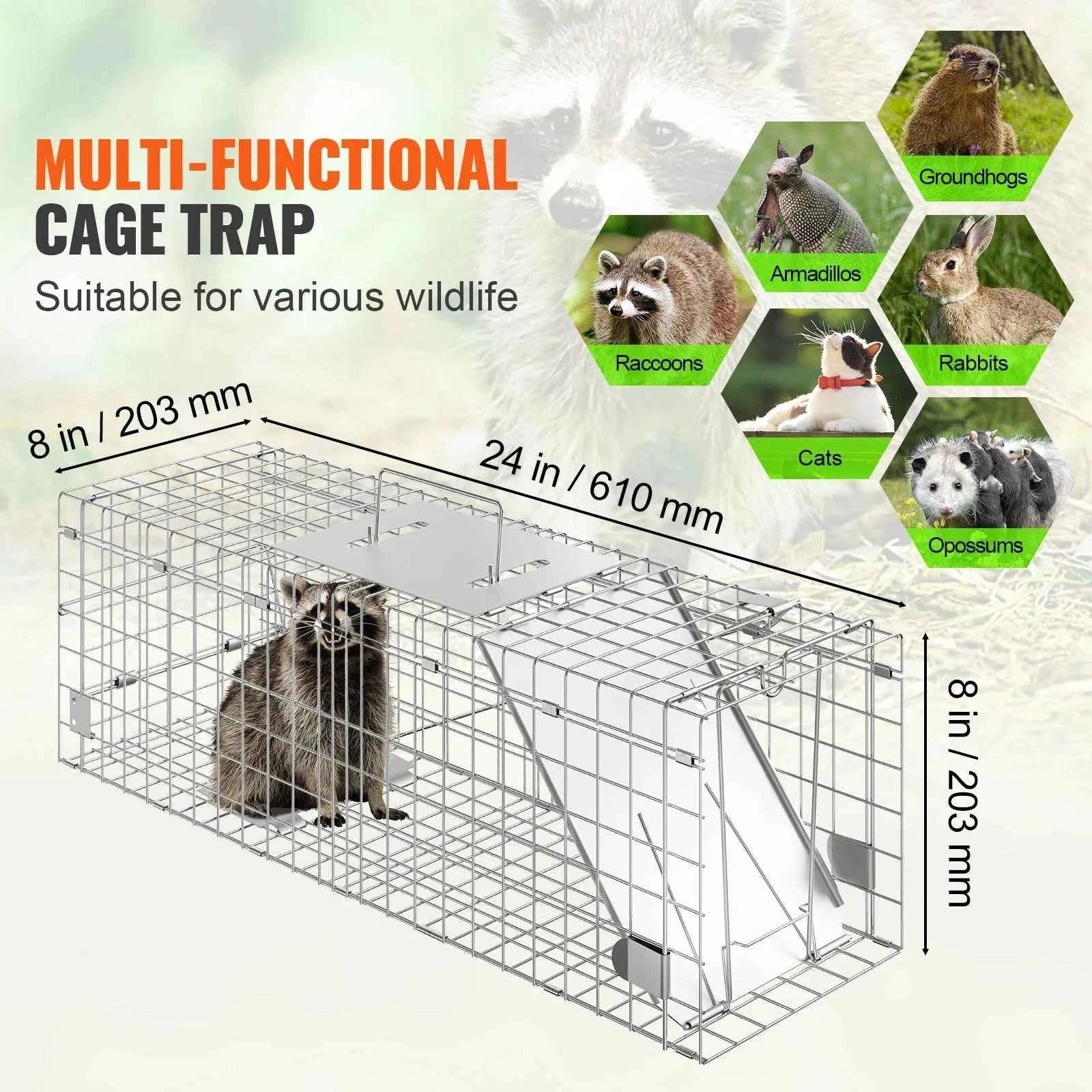 24 Inch Folding Live Animal Cage Trap with Handle-Silver / Poland