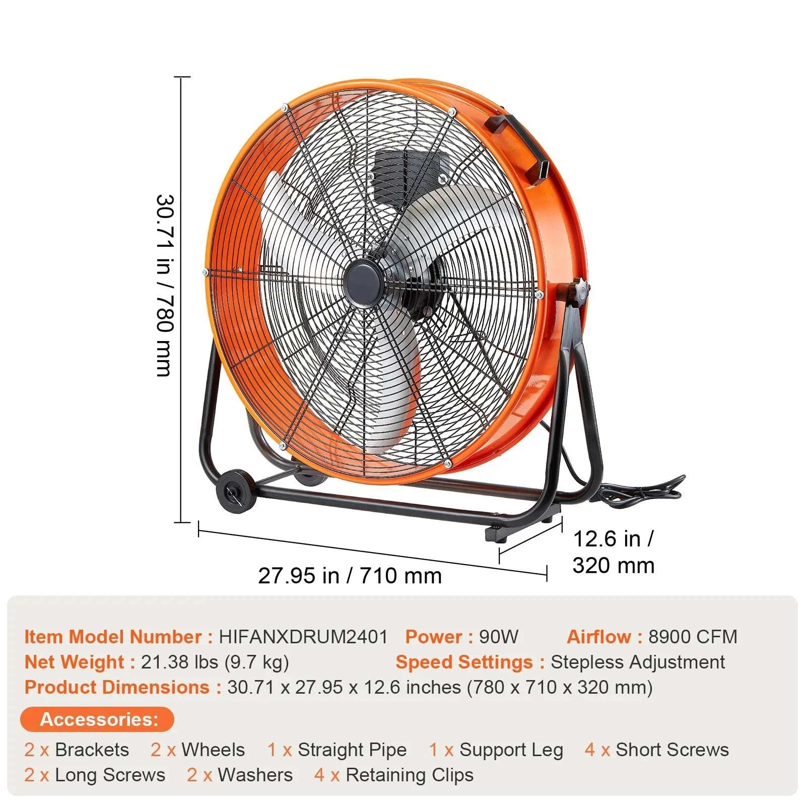 24-Inch High Velocity Drum Fan with 3 Speeds and Timer-30 inches AC / United States