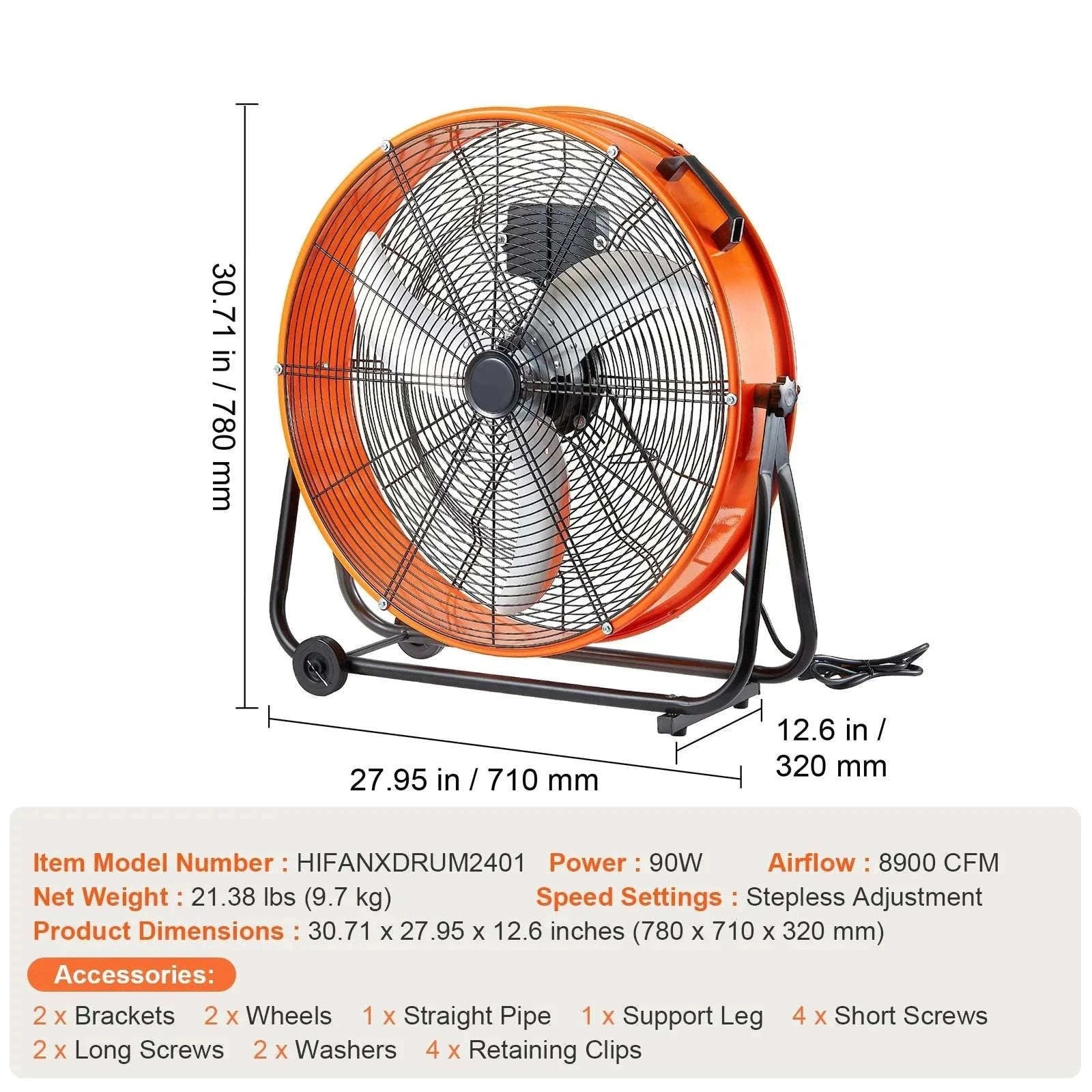 24-Inch High Velocity Drum Fan with 3 Speeds and Timer-30 inches AC / United States