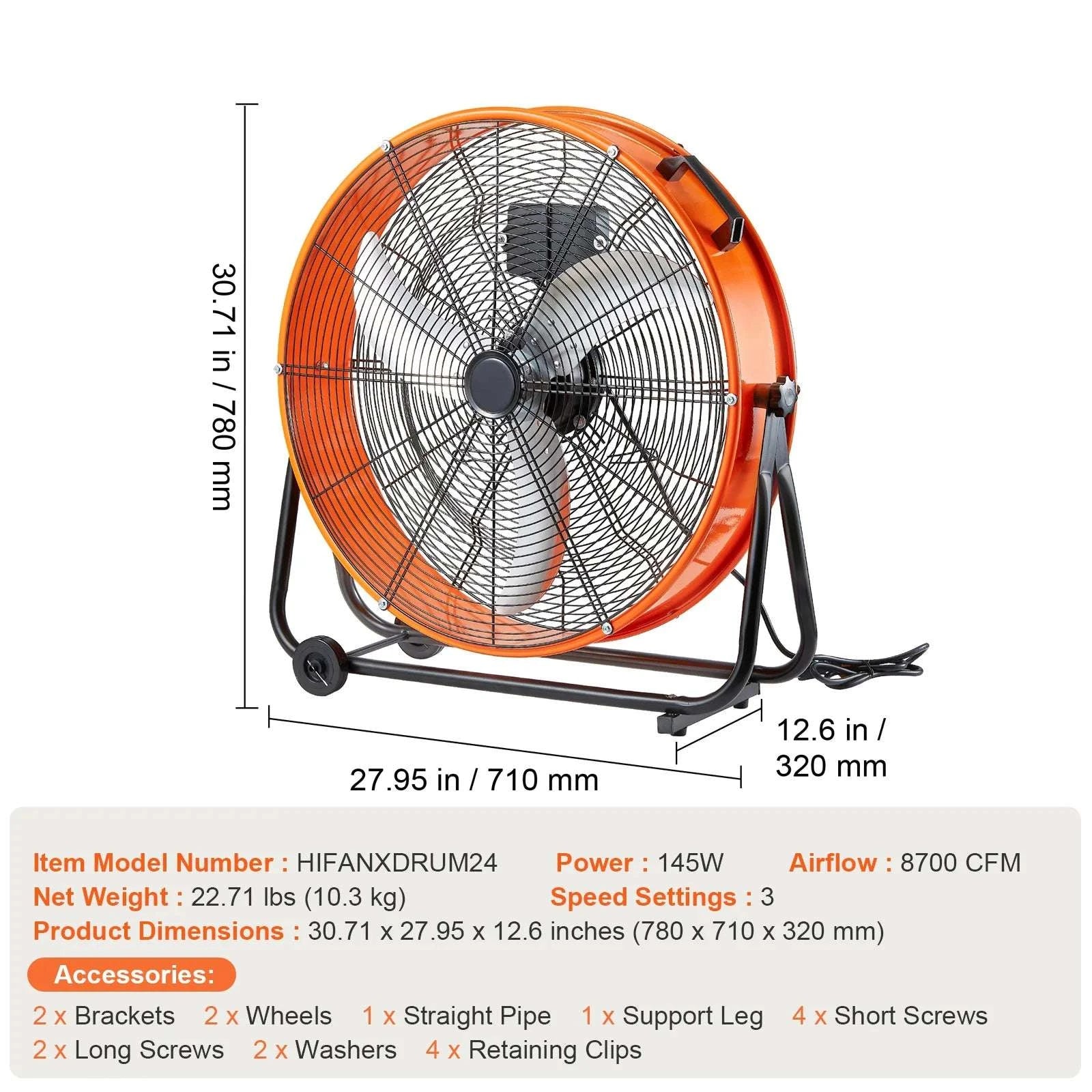 24-Inch High Velocity Drum Fan with 3 Speeds and Timer-30 inches AC / United States