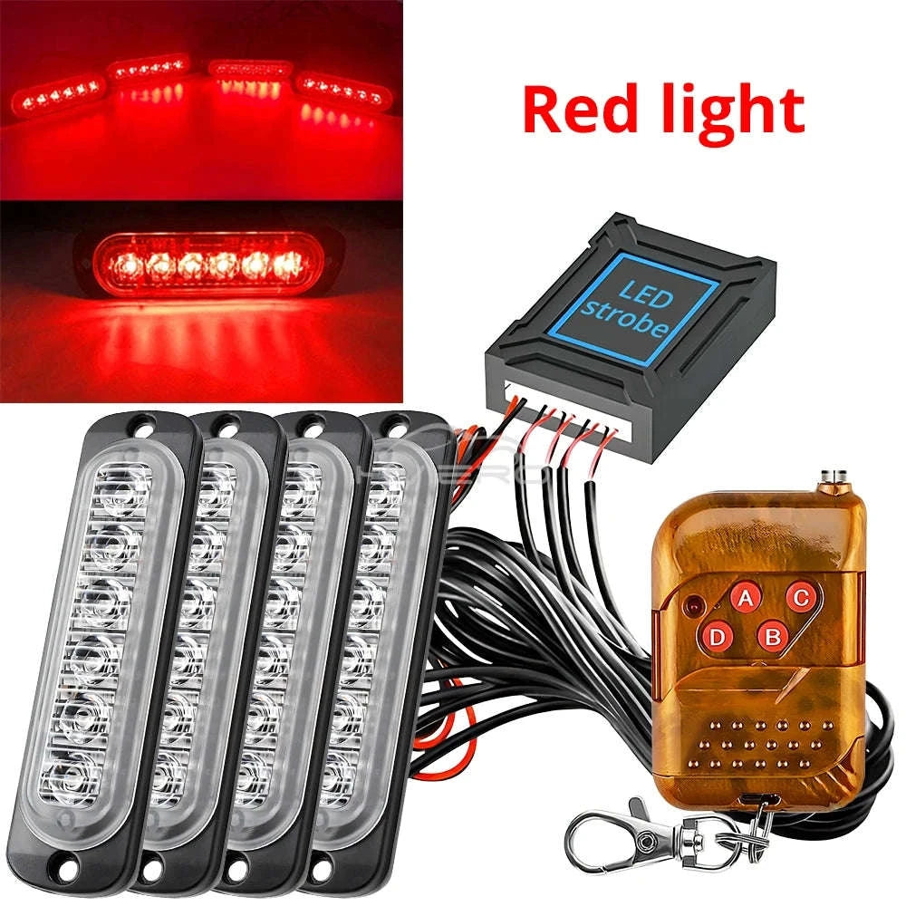 24 LED Wireless Car Strobe Emergency Signal Light 12-24V-White Yellow