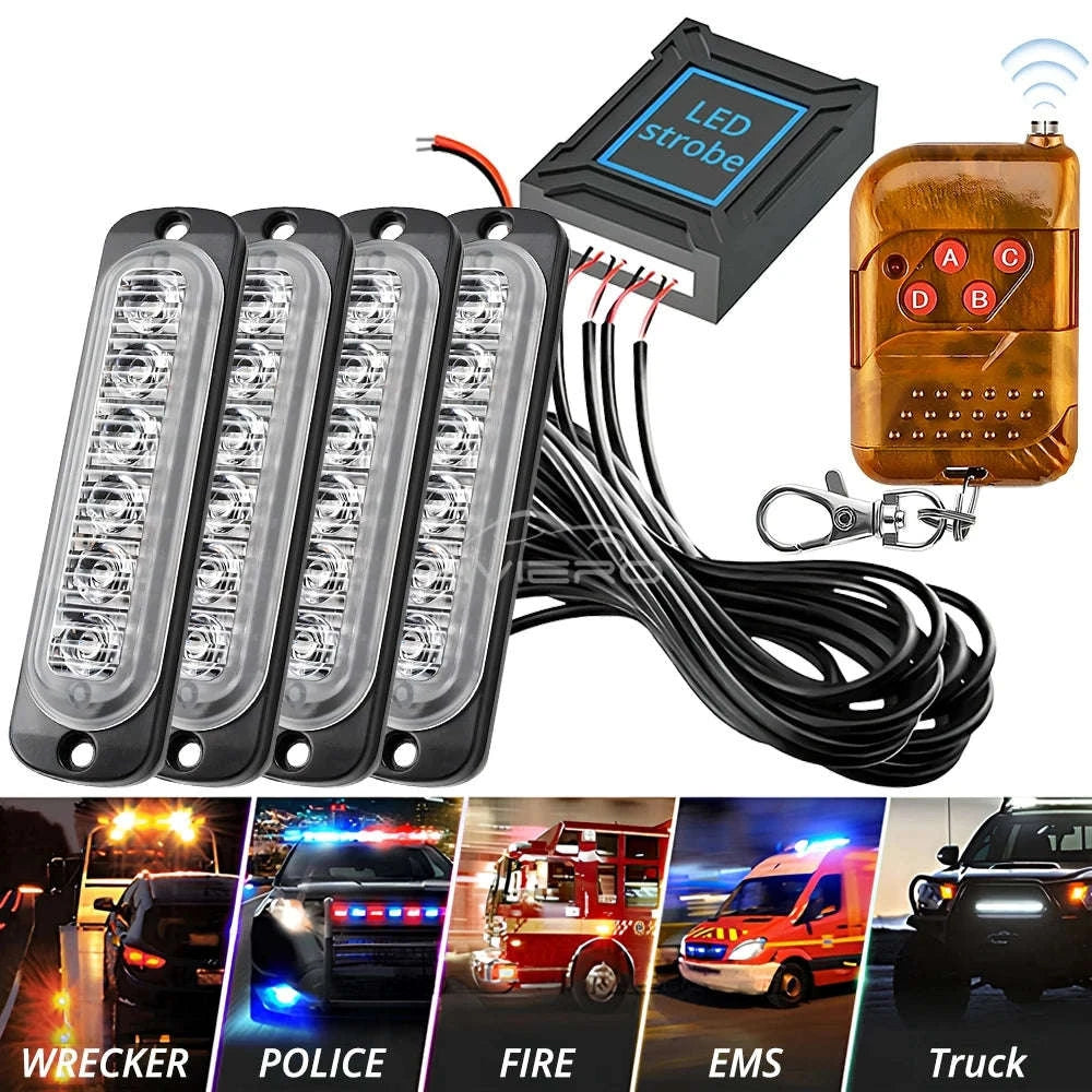 24 LED Wireless Car Strobe Emergency Signal Light 12-24V-White Yellow