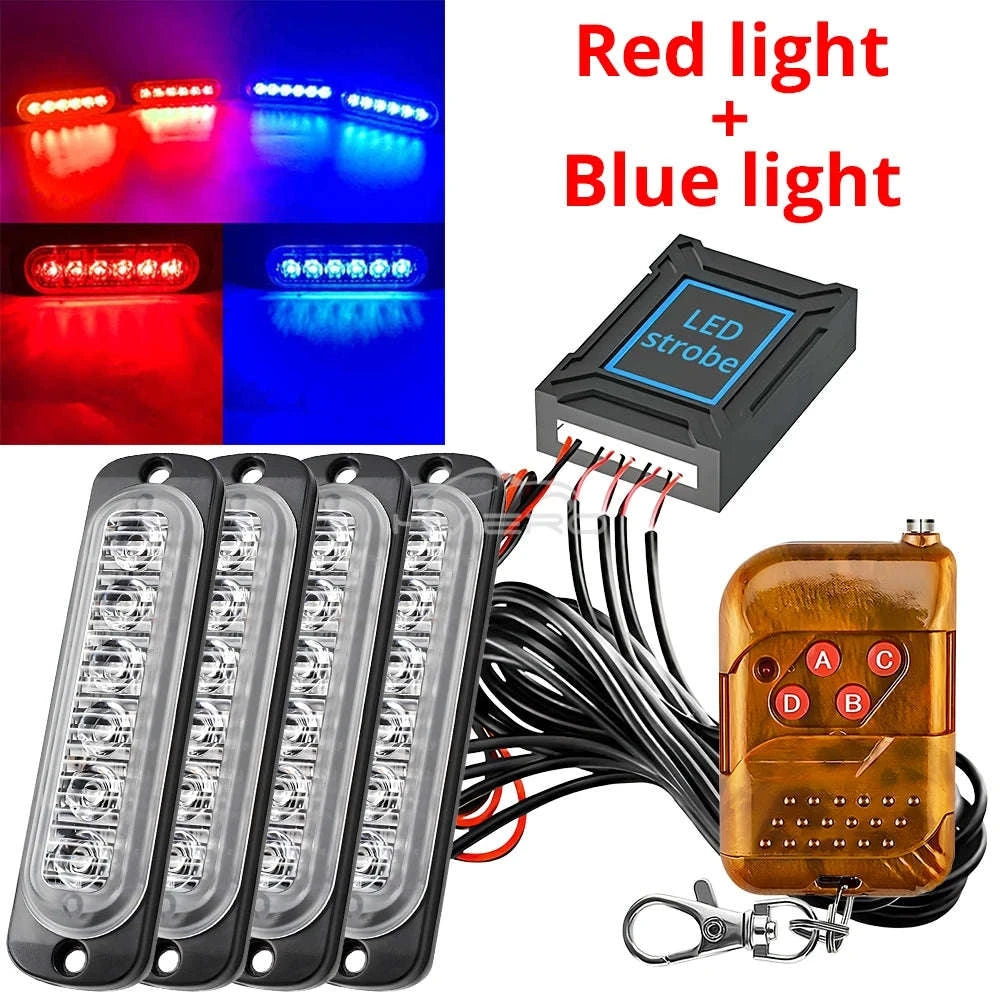 24 LED Wireless Car Strobe Emergency Signal Light 12-24V-White Yellow