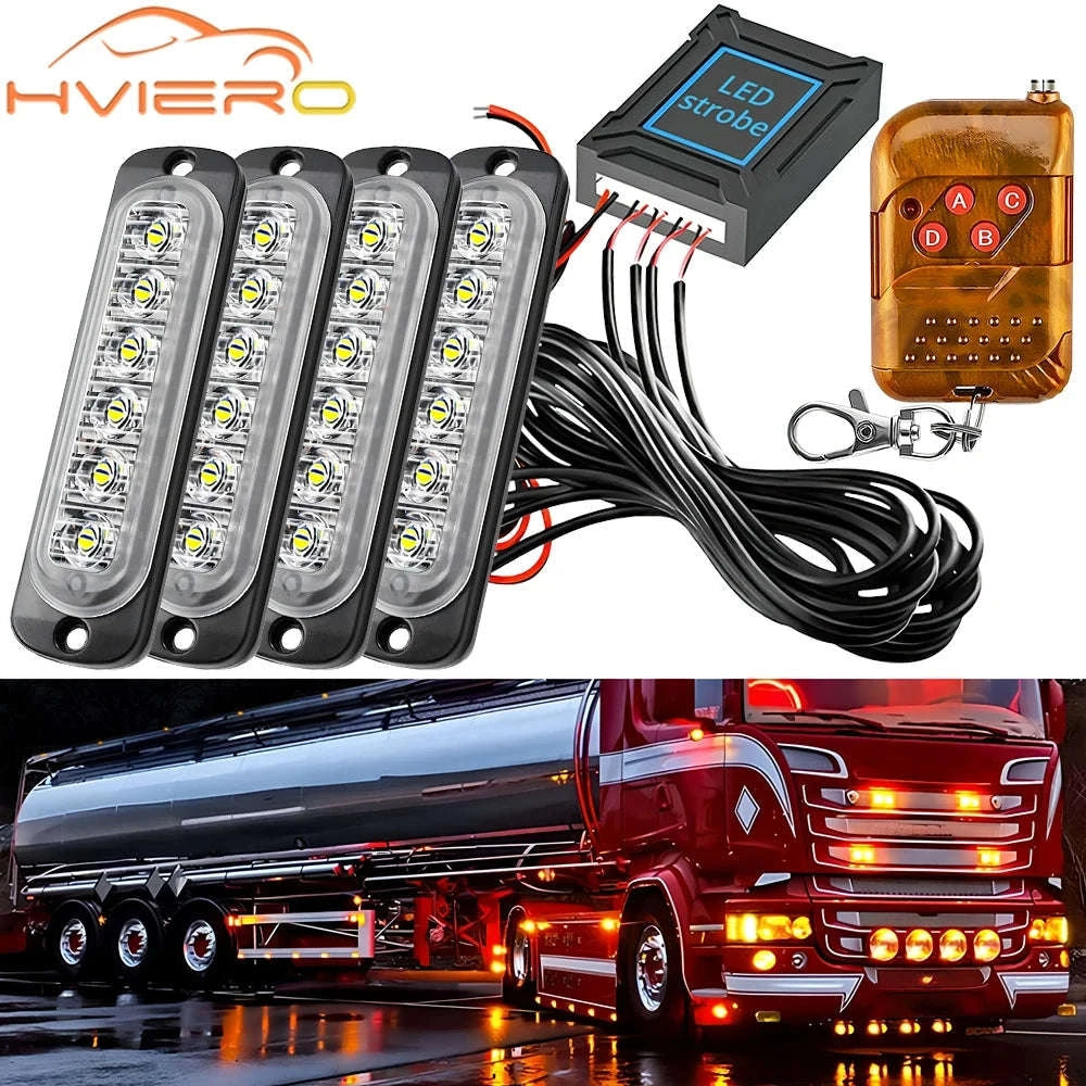 24 LED Wireless Car Strobe Emergency Signal Light 12-24V-White Yellow