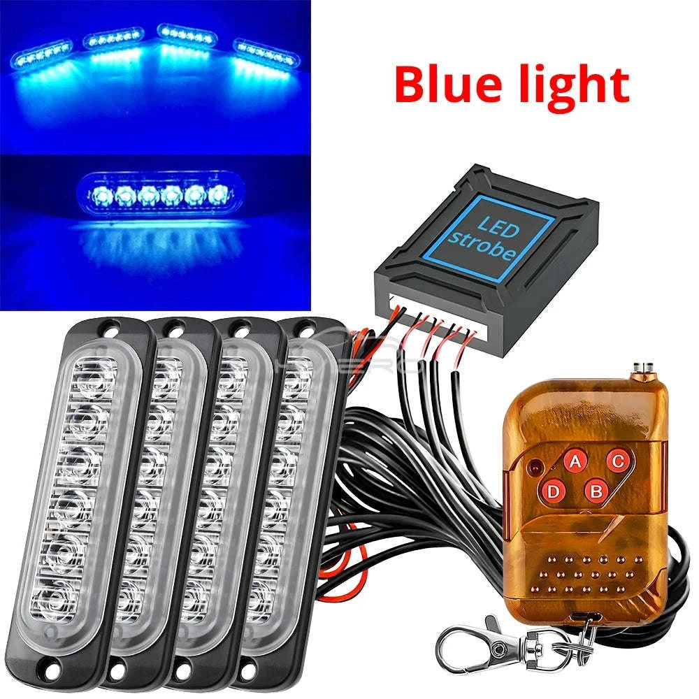 24 LED Wireless Car Strobe Emergency Signal Light 12-24V-White Yellow