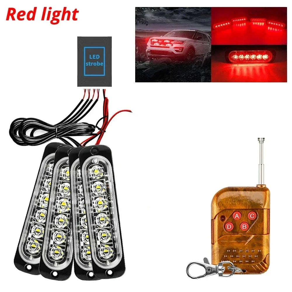 24 LED Wireless Car Strobe Emergency Signal Light 12-24V-White Yellow