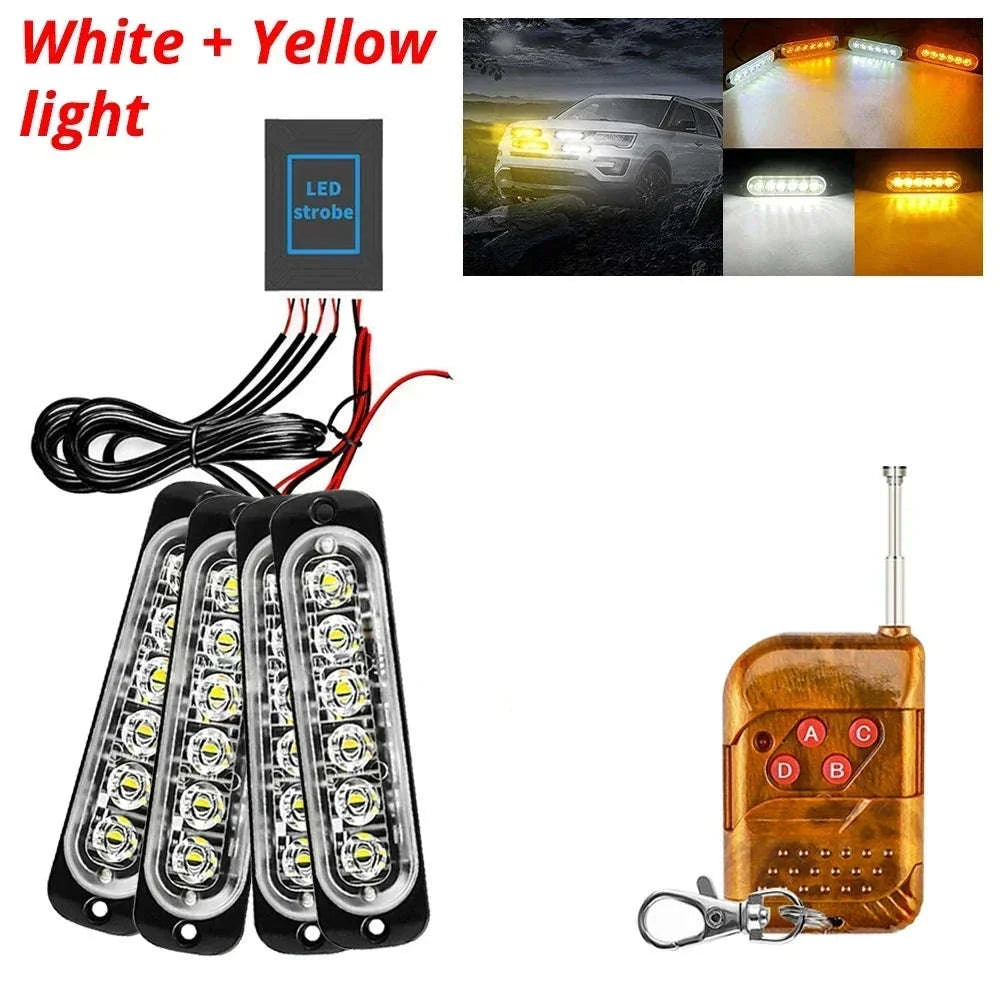 24 LED Wireless Car Strobe Emergency Signal Light 12-24V-White Yellow