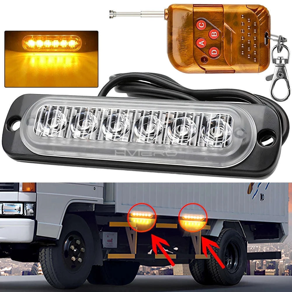 24 LED Wireless Car Strobe Emergency Signal Light 12-24V-White Yellow