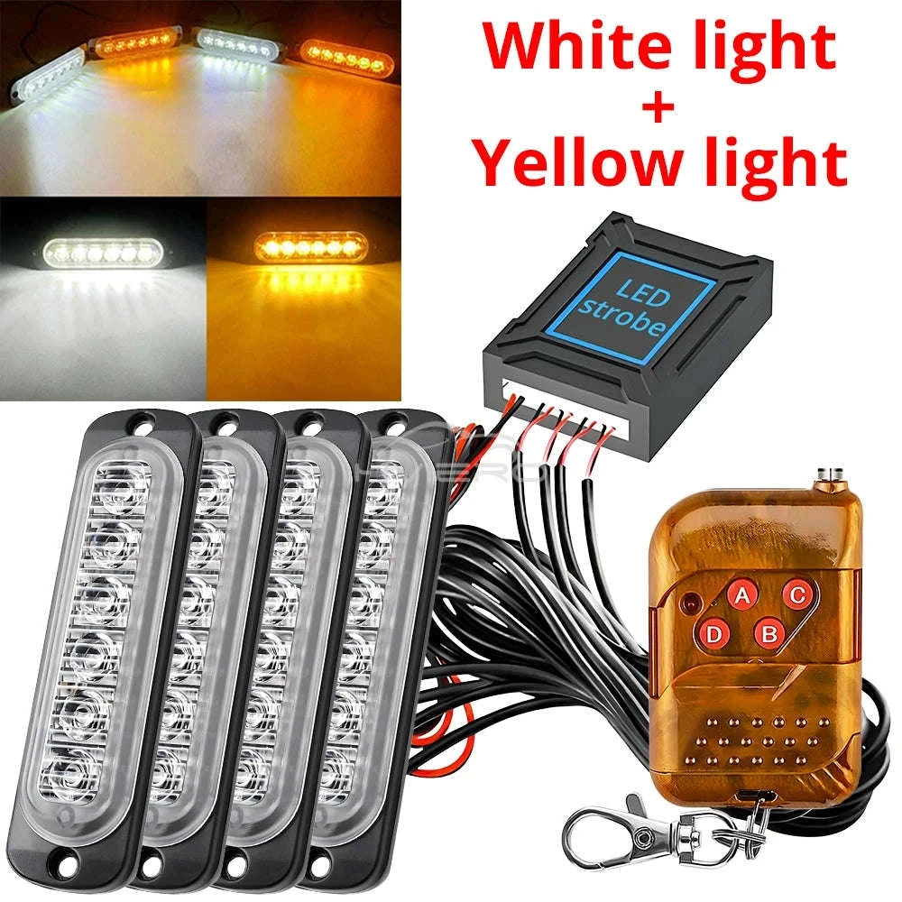 24 LED Wireless Car Strobe Emergency Signal Light 12-24V-White Yellow