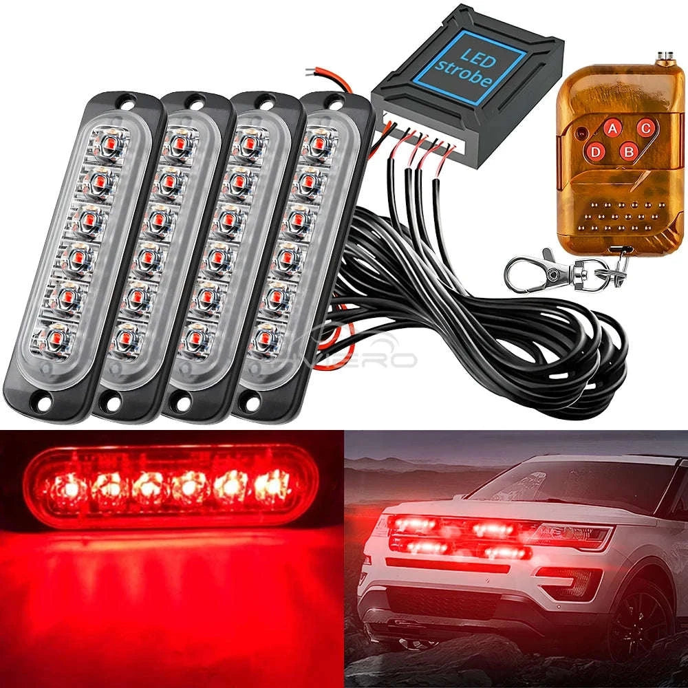 24 LED Wireless Car Strobe Emergency Signal Light 12-24V-White Yellow