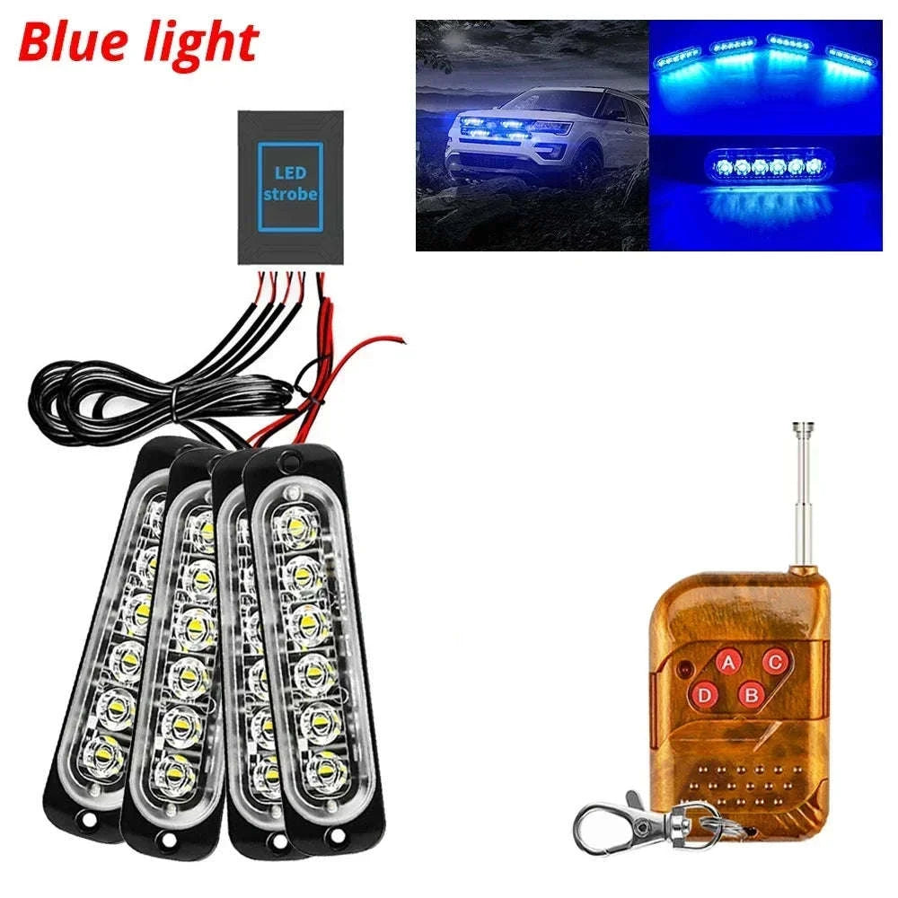 24 LED Wireless Car Strobe Emergency Signal Light 12-24V-White Yellow