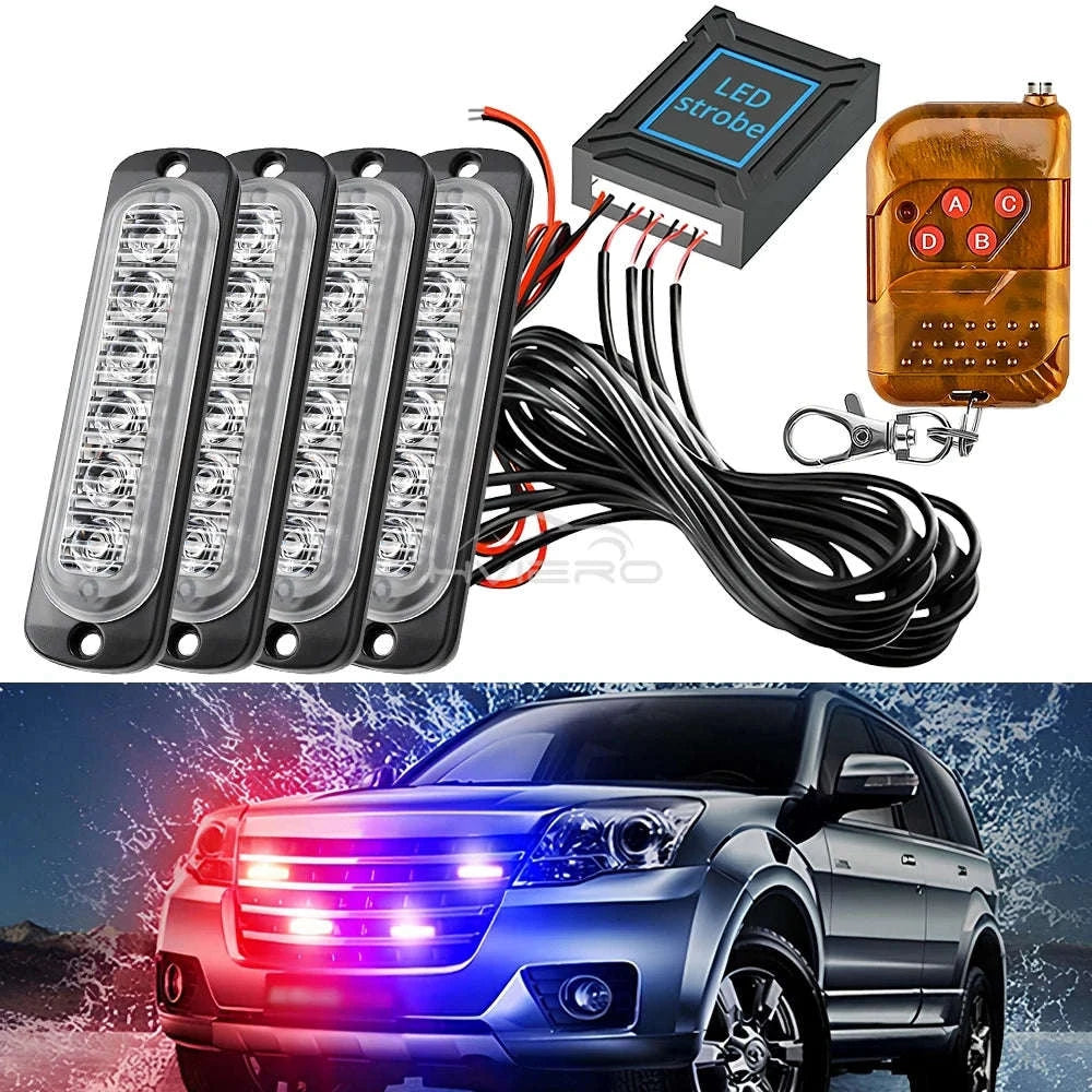 24 LED Wireless Car Strobe Emergency Signal Light 12-24V-White Yellow