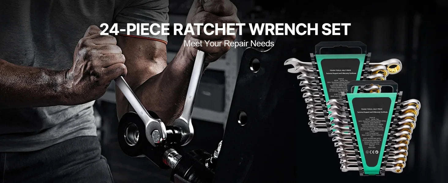 24-Piece Ratcheting Combination Wrench Set with Organizer Rack, SAE and Metric-24 pcs / spain