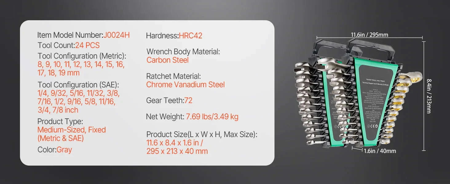 24-Piece Ratcheting Combination Wrench Set with Organizer Rack, SAE and Metric-24 pcs / spain
