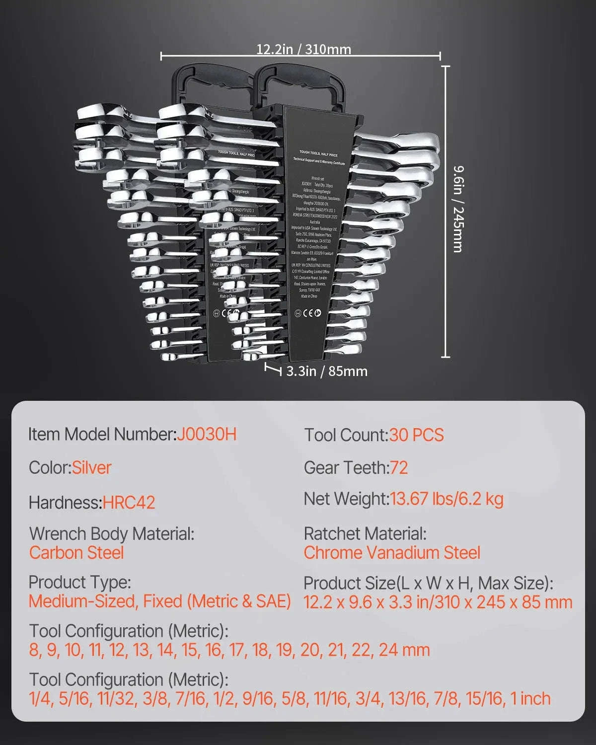 24-Piece Ratcheting Combination Wrench Set with Organizer Rack, SAE and Metric-24 pcs / spain