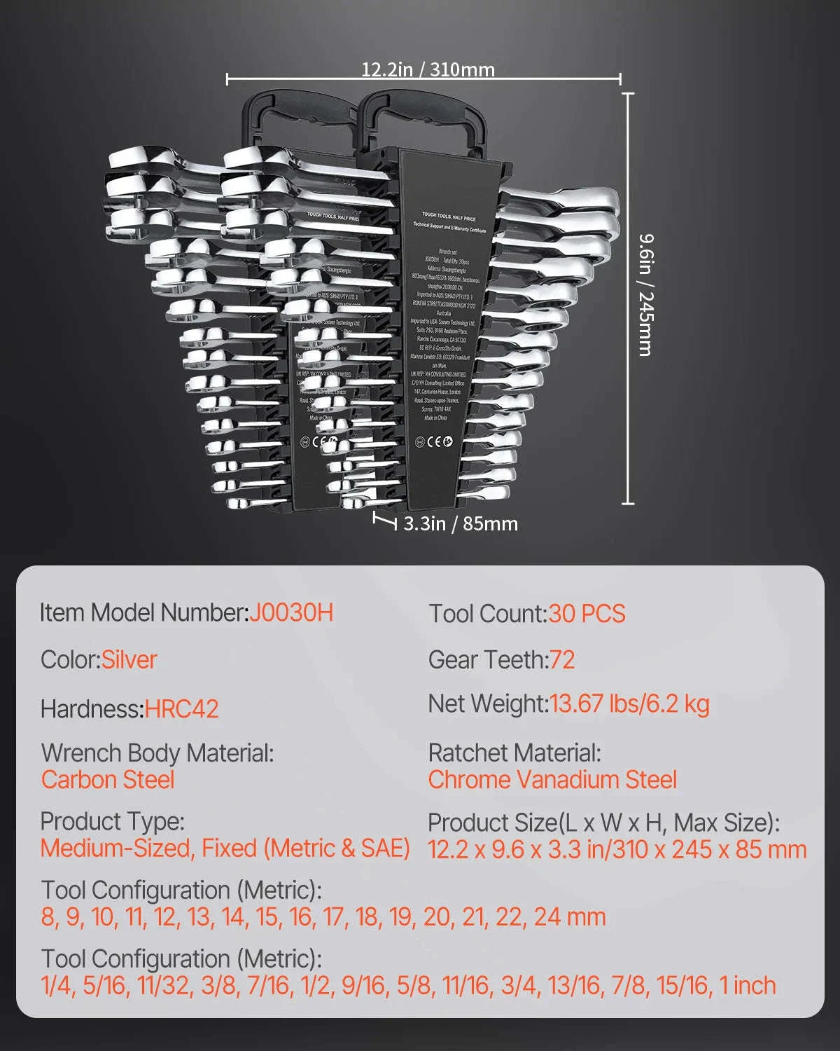 24-Piece Ratcheting Combination Wrench Set with Organizer Rack, SAE and Metric-24 pcs / spain
